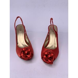 Kate Spade Red Satin Sling Back Peep Toe Ribbon Ball Vamp Sandals Size 8.5‎